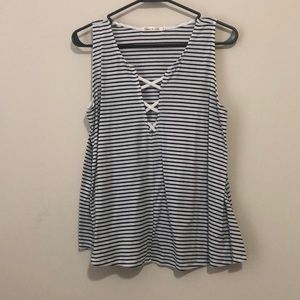 Deep V neck black and white stripped tank
